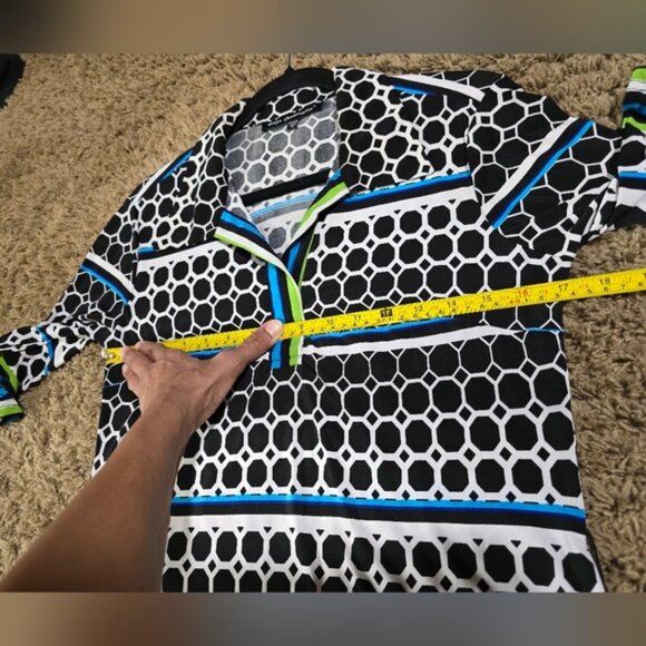 "Mlle Gabrielle" Dress, Stylish Black, Blue, Green And White Patterned Dress - Picture 14 of 16